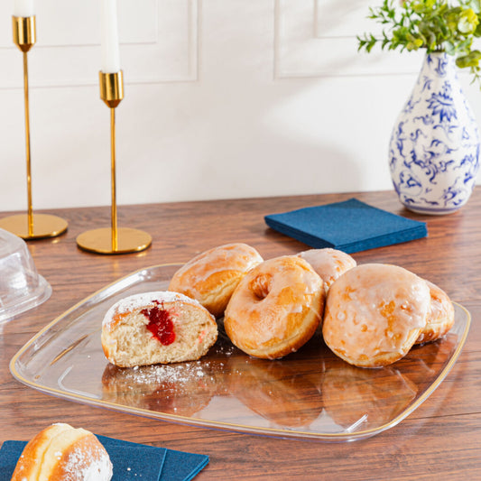 Organic Square Tray 14â€³ Clear/ Gold Rim (2 Count)