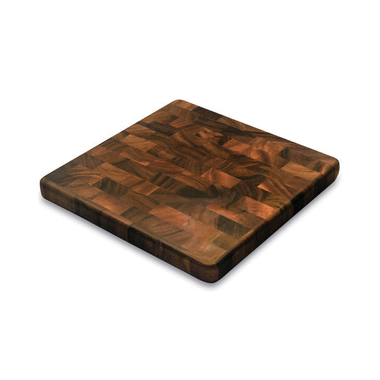 END GRAIN ACACIA WOOD CUTTING BOARD AND PREP STATION, 14" SQUARE