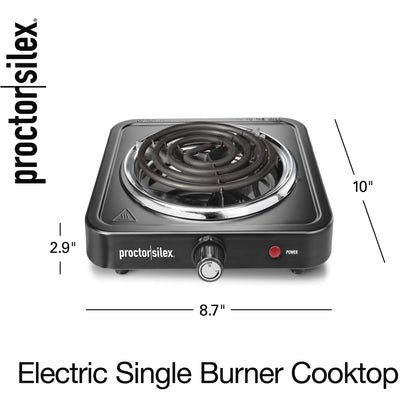Proctor Silex Single Burner Cooktop with Adjustable Temperature, Portable, Stainless Steel Plate, 34105