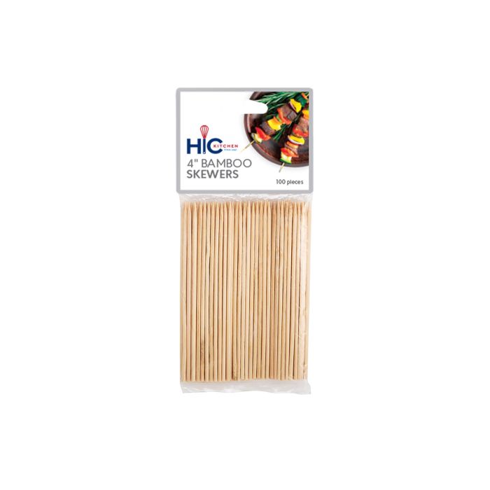 HIC Kitchen Bamboo Skewer, 4in, Pack of 100