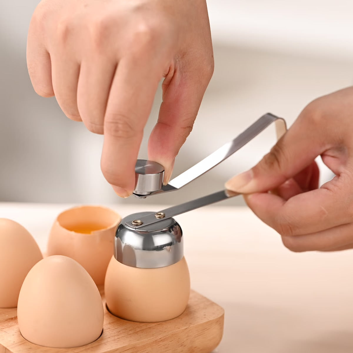 STAINLESS STEEL EGG CRACKER, EGG SHELL OPENER FOR HARD BOILED OR RAW EGGS