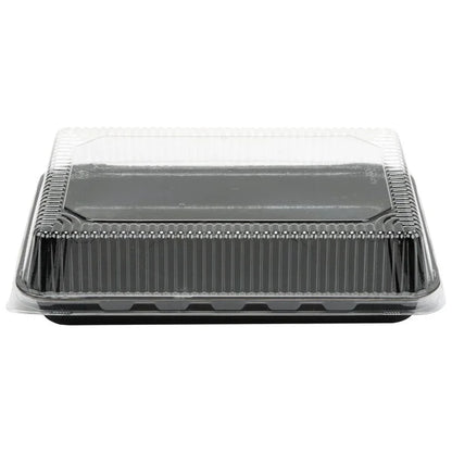 Solut 9" x 13" Bake and Show Black Quarter Size Oven Safe Paperboard Sheet Pan and Clear Dome Lid Combo Kit