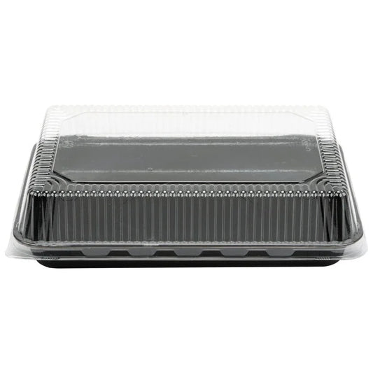 Solut 9" x 13" Bake and Show Black Quarter Size Oven Safe Paperboard Sheet Pan and Clear Dome Lid Combo Kit