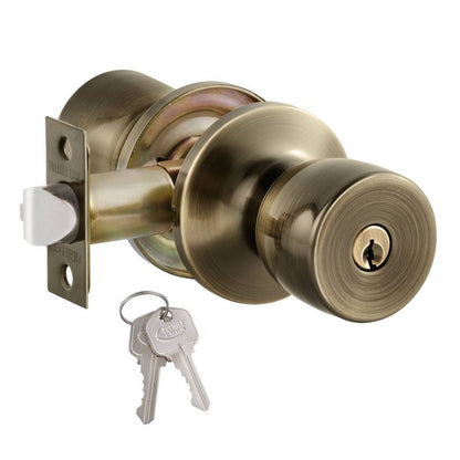 Keyed Entry Lockset - Antique Brass, Tulip Knobs, KW1 Keyway