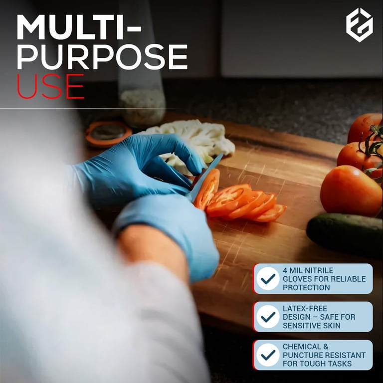 First Glove 4 Mil Blue Nitrile Disposable Gloves - Large - 100 Count - Food Safe Medical Exam Grade Gloves for Cooking & Cleaning - Latex Free, Powder Free, Micro-Textured Grip