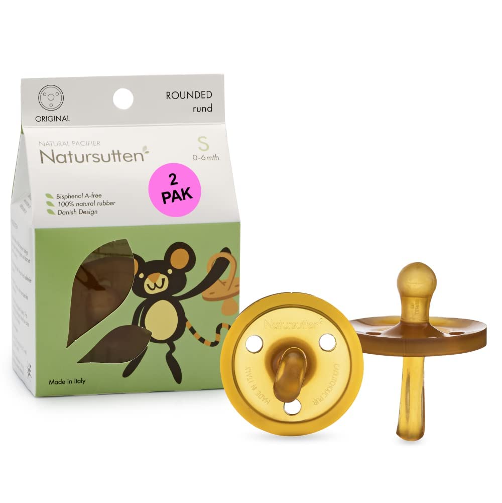 Natursutten 2-Pack Natural Rubber Pacifiers - Safe & Soft BPA-Free Pacifier for Breastfeeding Babies, Made in Italy, Original Shield Round Nipple, Newborn 0-6 Months