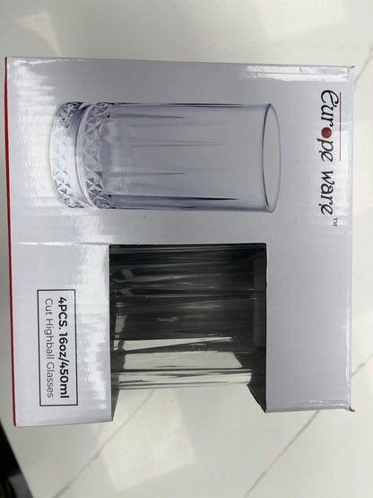 16oz glass cups cut highball 4pcs