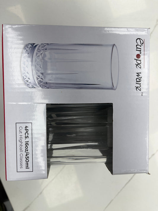 16oz glass cups cut highball 4pcs