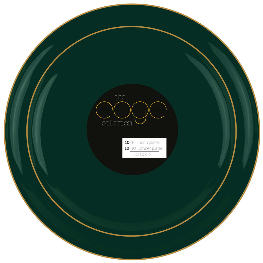 Edge 8″ & 10″ Plates Emerald Green Gold Rim Combo (20 Count)