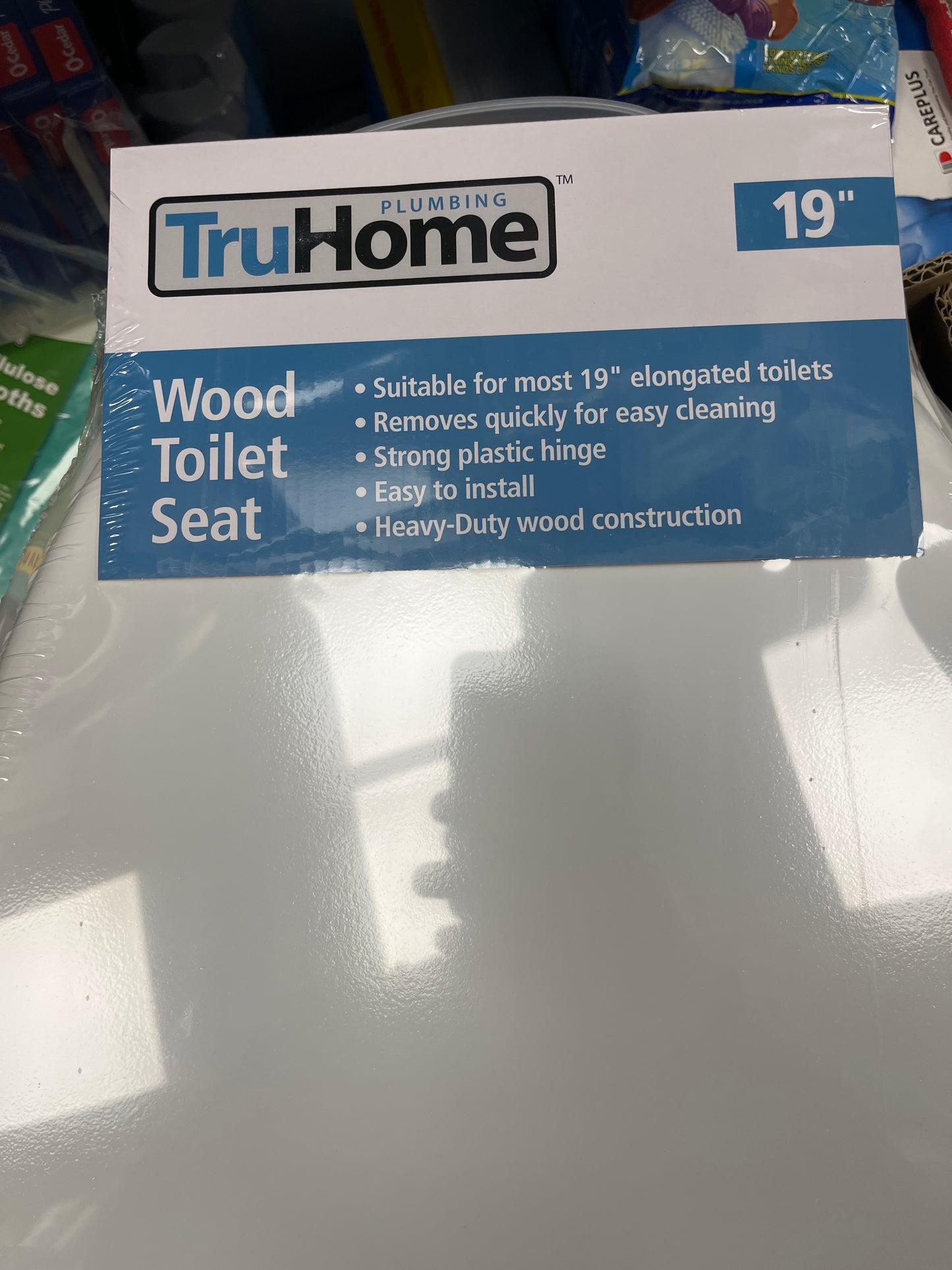 Wood toilet seat, elongated 19 inches white