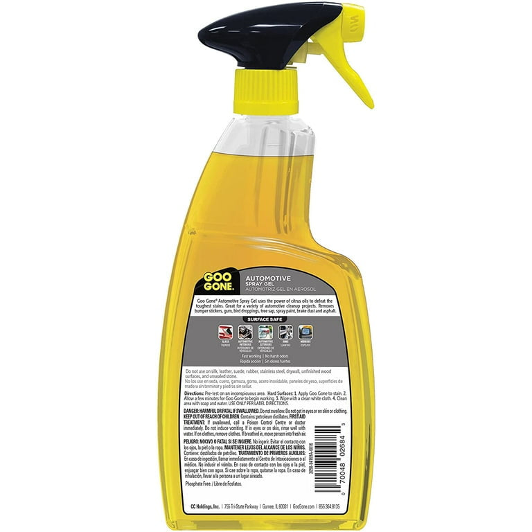 Goo Gone Automotive Adhesive Spray Gel Cleaner for Tires, Rims, Stickers, Bugs, Tar & Sap - 24 oz