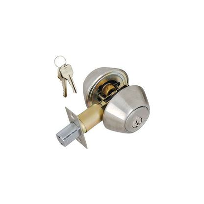 Stainless Steel Deadbolt Door Lock - Double Cylinder - With 2 KW1 Keys-Carded