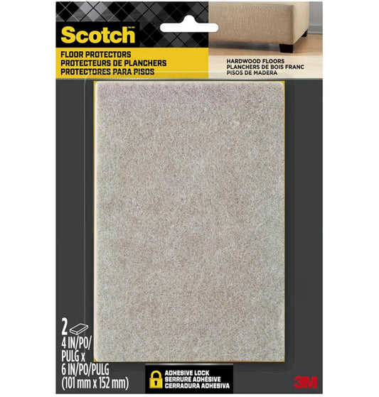 Scotch Felt Pads Beige, 2 Large Pads 4 x 6 in, Felt Furniture Pads for Protecting Hardwood Floors, Easy-to-Apply, Self-Stick Design, Reliable Protection from Nicks, dents and Scratches