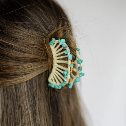 Raffia Seashell Hair Clip | Large Teal Claw Clip | New