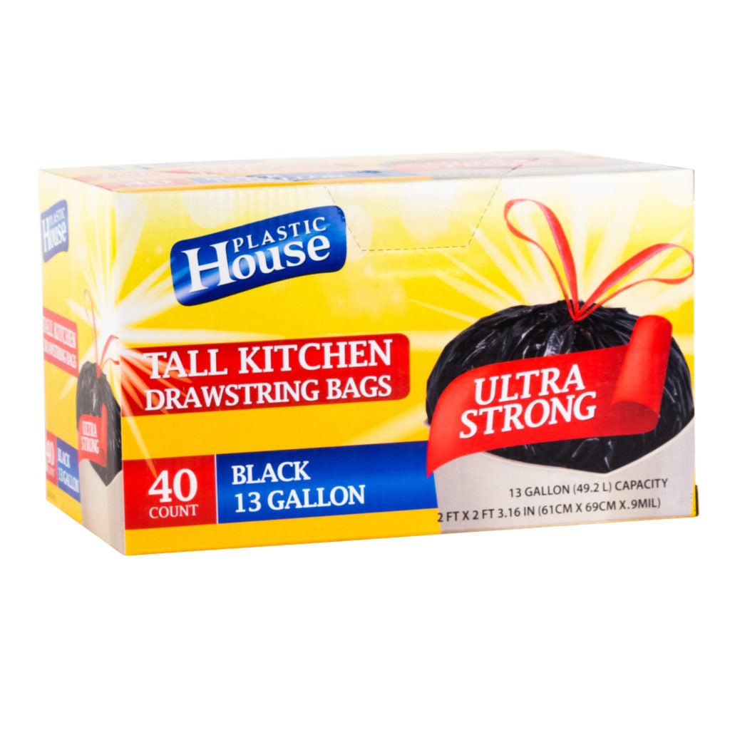 13Gal Drawstring Black Bag 40 Count
