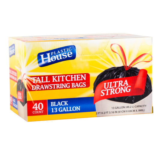 13Gal Drawstring Black Bag 40 Count