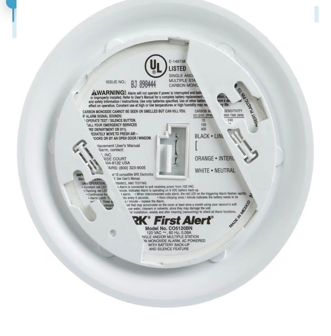 First Alert BRK CO5120BN Hardwire Carbon Monoxide Alarm with Battery Backup