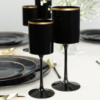Square Wine Glass 14oz Black/Gold Rim (5 Count)