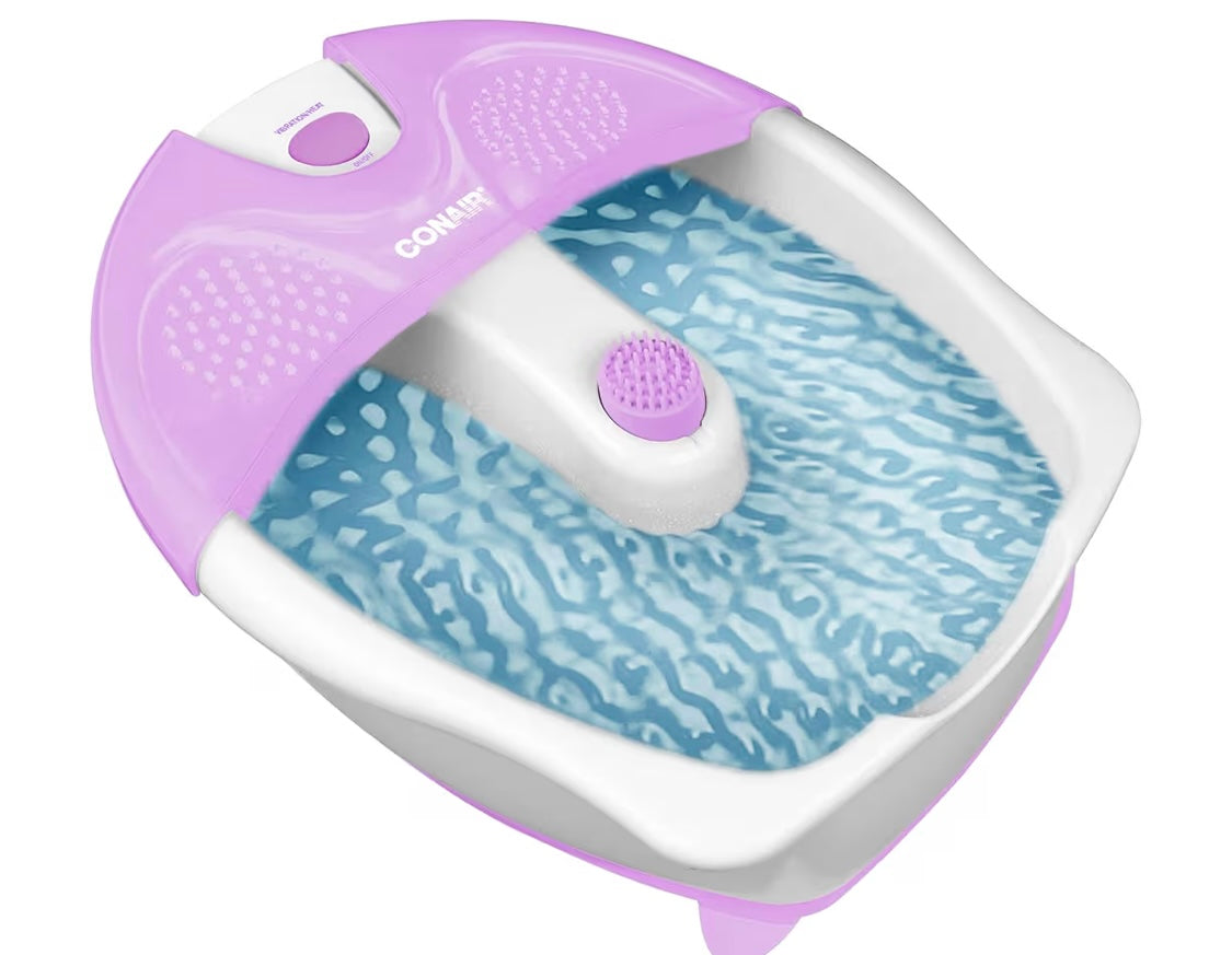Conair Soothing Pedicure Foot Spa Bath with Soothing Vibration Massage, Deep Basin Relaxing Foot Massager with Jets, pink/White