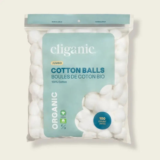 CLIGANIC organic jumbo cotton balls, 100 count