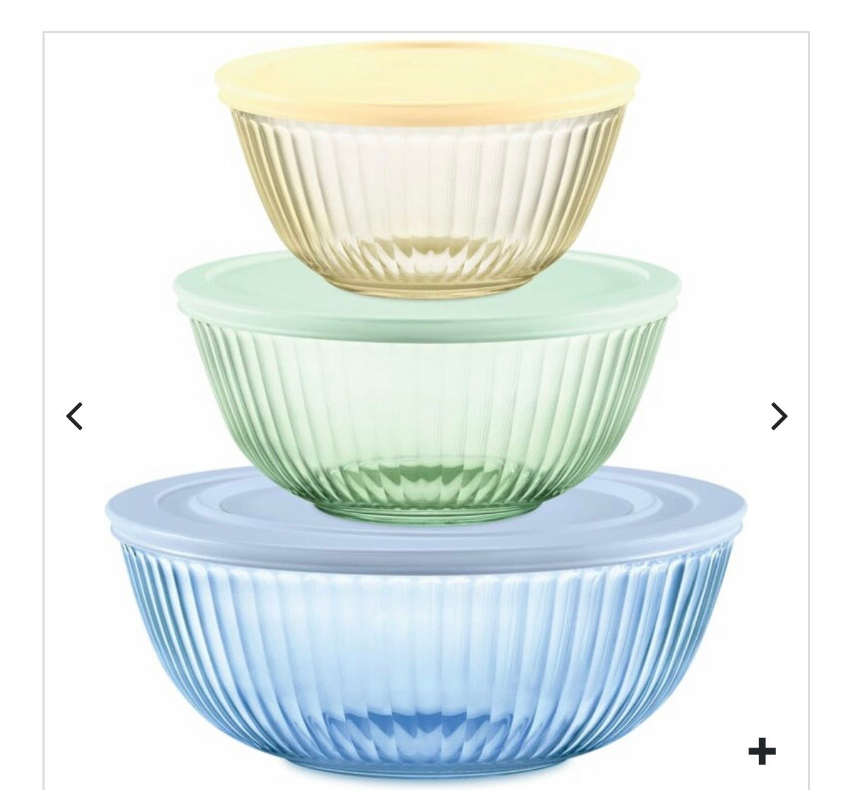 PYREX-6 PC. MIXING BOWL SET w/ LIDS TINTED & SCULPTURED