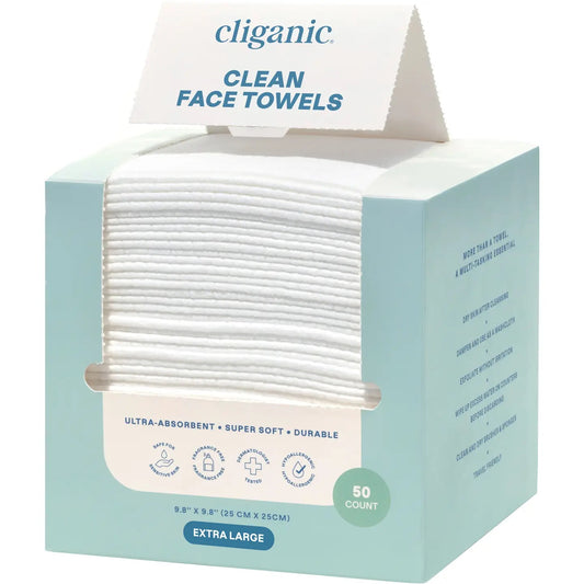 Extra large, clean face towels, ultra absorbent super soft durable 50 count