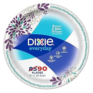Dixie Medium Paper Plates, 8.5 Inch, 90 Count, 2X Stronger*, Microwave-Safe, Soak-Proof, Cut Resistant, Disposable Plates For Everyday Breakfast, Lunch, & Dinner Meals