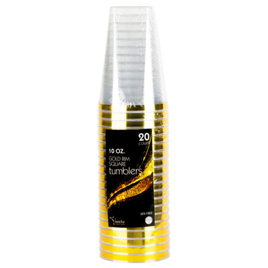 10oz Square Gold Rim Tumblers (20 Count)