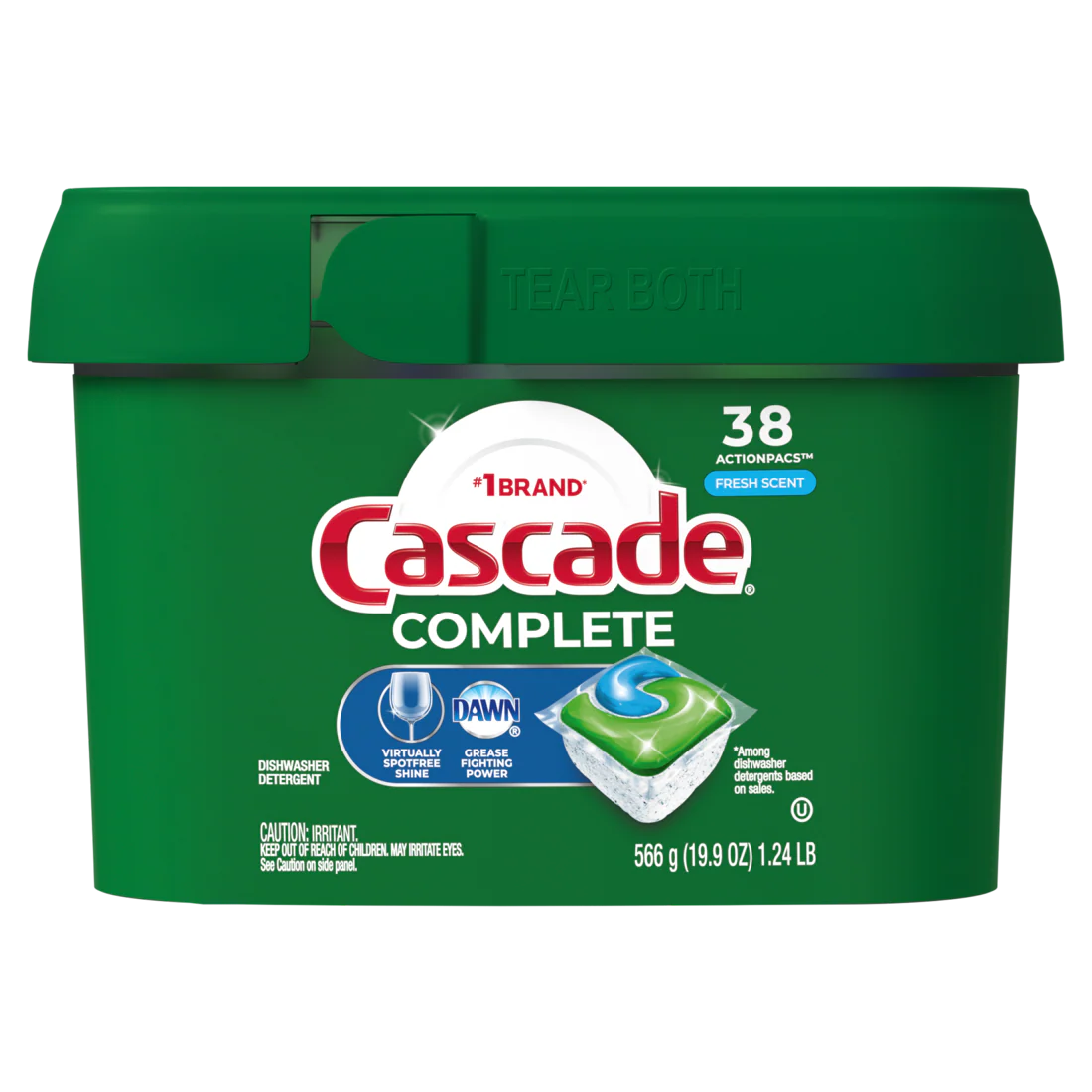 Cascade Complete ActionPacs Dishwasher Detergent, Fresh Scent - 38ct