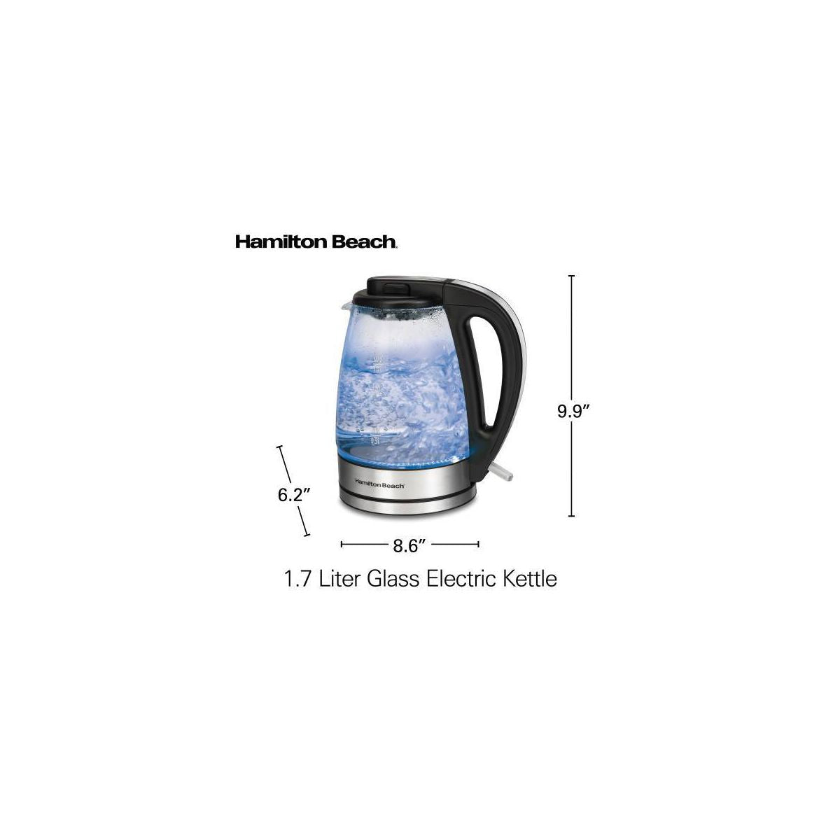 Hamilton Beach 1.7L Illuminated Glass Kettle - 40869: Electric Water Boiler, Overheat Protection, Cordless, LED Indicator