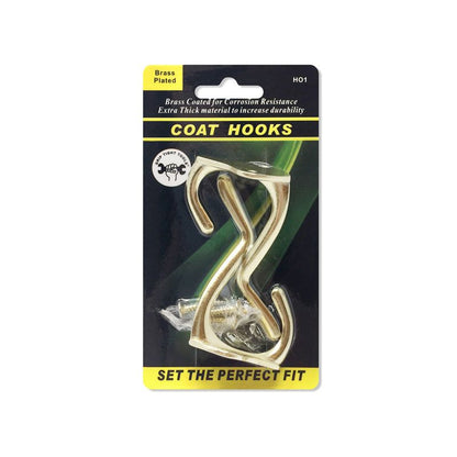 2-7/8 in. Double Coat and Hat Hooks Wall Mounted In Brass-Plated (2-Pack)
