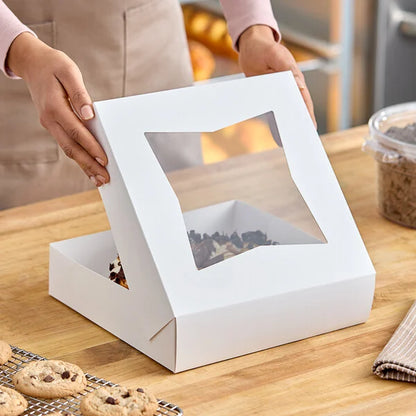 Baker's Lane 10" x 10" x 2 1/2" White Customizable Auto-Popup Window Pie / Bakery Box
