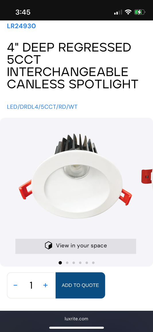 LR24930￼4" DEEP REGRESSED 5CCT INTERCHANGEABLE CANLESS SPOTLIGHT LED