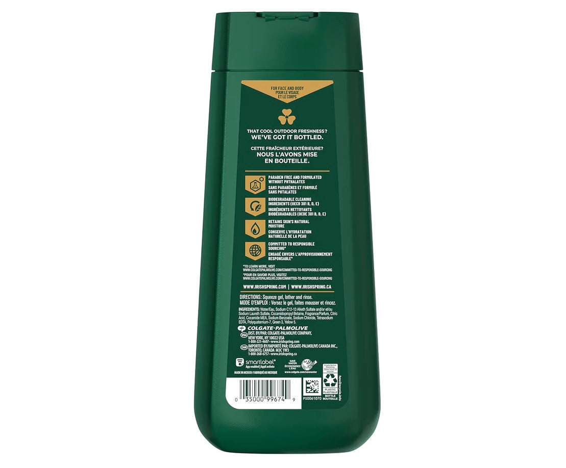 Irish Spring Mens Body Wash, Original Scented Body Wash for Men, Smell Fresh and Clean for 24 Hours, Cleans Body, Hands, and Face, Made with Biodegradable Cleansing Ingredients, 20 Oz Bottle