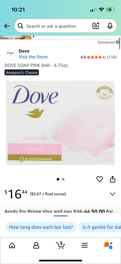 Dove Beauty Bar Soap, Pink, 3.75 oz., 16 ct.