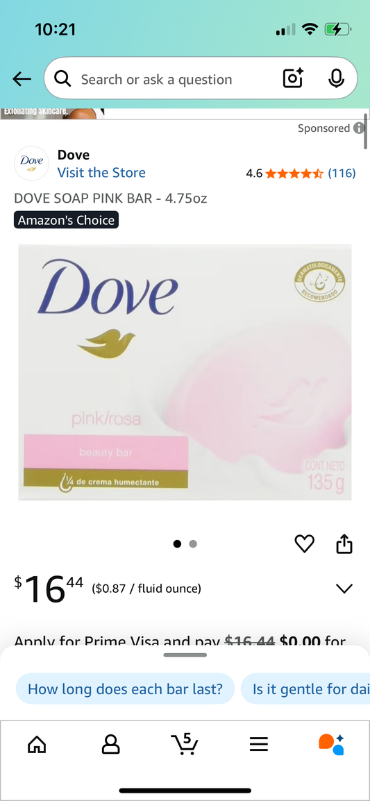Dove Beauty Bar Soap, Pink, 3.75 oz., 16 ct.