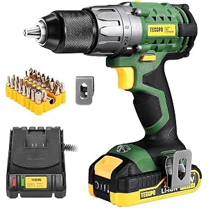 TECCPO Cordless Drill, 20V Drill Driver 2x2000mAh Batteries