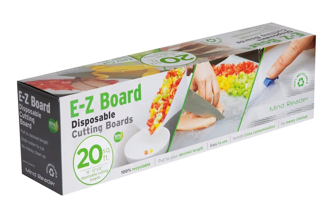 Mind Reader E-Z Board Disposable Plastic Cutting Board, 20 Square Feet, Easy Clean-Up and Convenient Use, Ideal for Camping, Hunting, Boating, and For People With Food Allergies, Clear