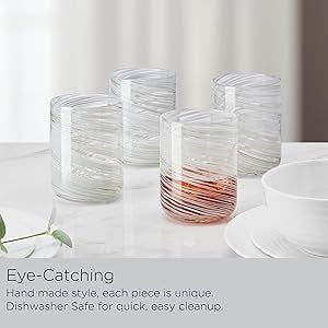 Mikasa Color Swirl Grey Set of 4 Double Old Fashion Drinking Glasses, 15 Ounce