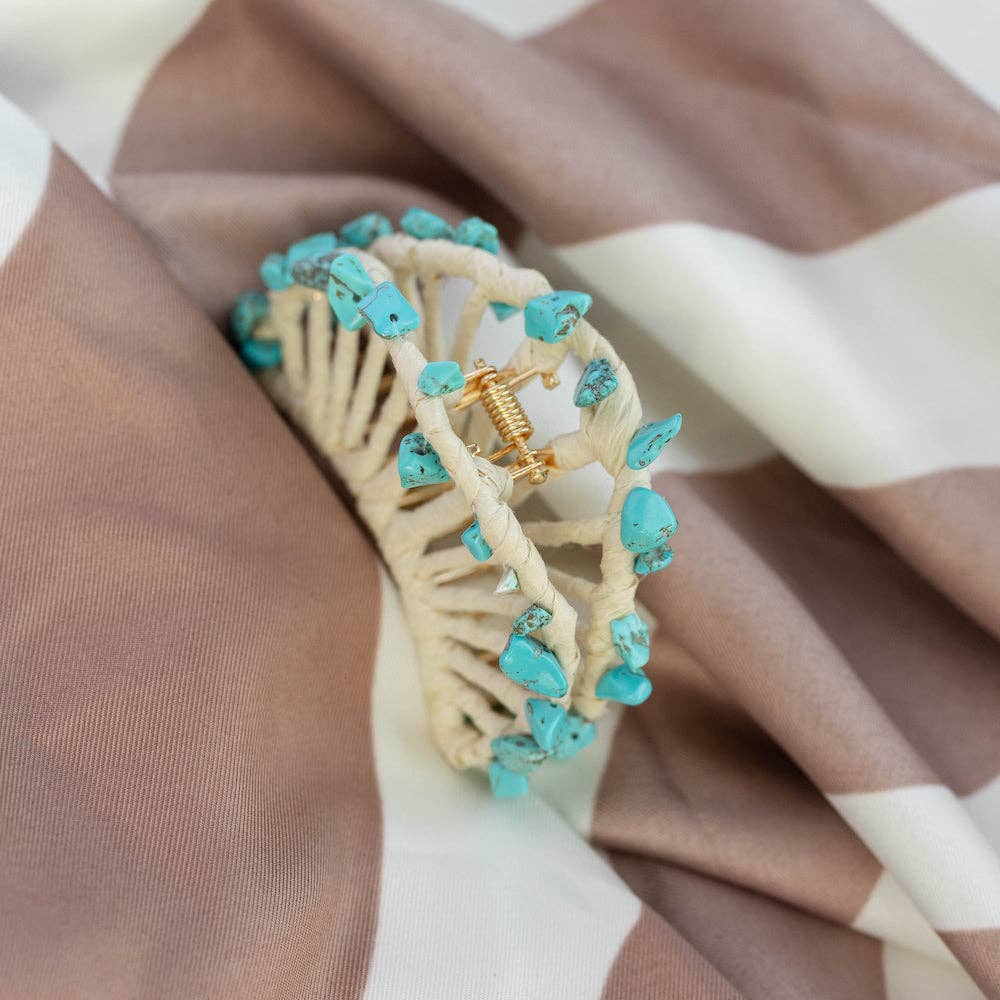 Raffia Seashell Hair Clip | Large Teal Claw Clip | New