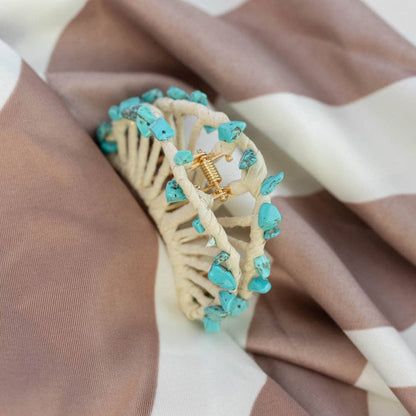 Raffia Seashell Hair Clip | Large Teal Claw Clip | New