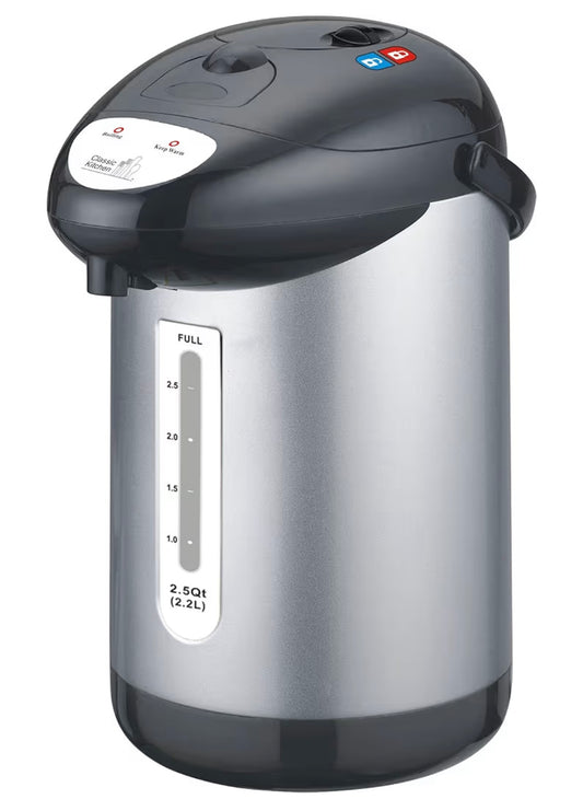 Classic Kitchen CK221BC 2.5QT (2.2L) Electric Kettle/Hot Water Pump Pot, Stainless Steel Interior, TRAVEL SIZE Edition