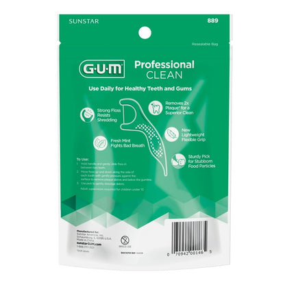GUM Professional Clean Floss Picks - Extra Strong Shred-Resistant Floss, Easy Grip Handle, 150 Count