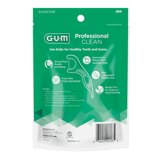 GUM Professional Clean Floss Picks - Extra Strong Shred-Resistant Floss, Easy Grip Handle, 150 Count