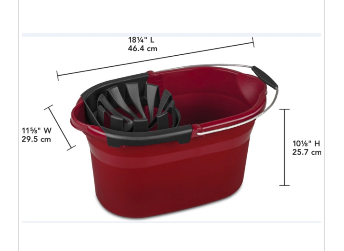 PAIL-17.5qt OBLONG-w- WRINGER RED