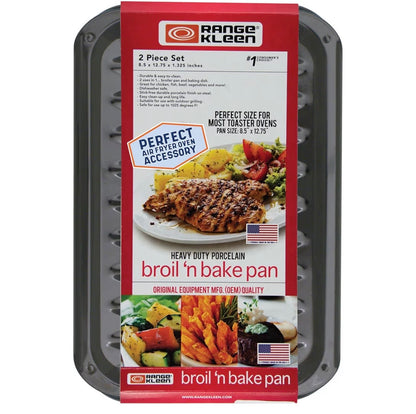 Range Kleen BP106X Made in the USA Junior Size Air Fry, Bake and Broil Pan 8.5" x 12.75" Black