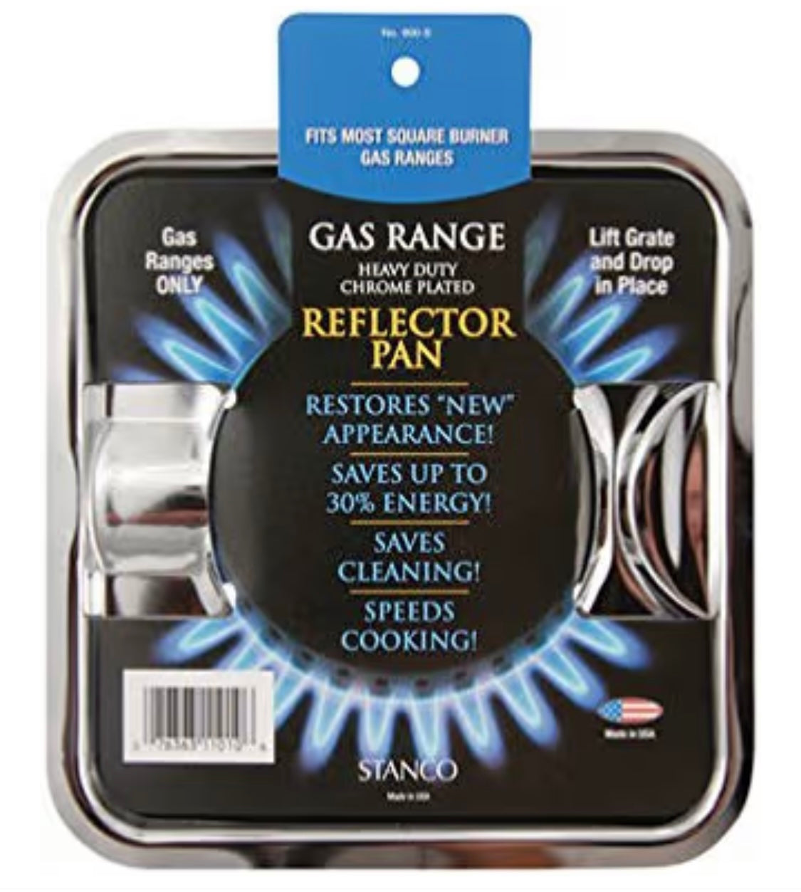 Stanco Gas Range Reflector Pan Universal Chrome Plated Steel, Porcelain