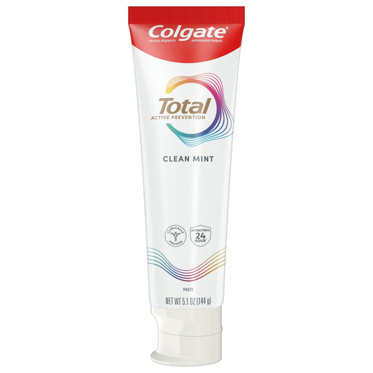 Colgate Total Active Prevention Clean Mint Toothpaste, Anticavity Toothpaste with Fluoride, Clinically Proven to Help Fight Plaque Bacteria, Helps Minimize Bad Breath, 5.1 oz