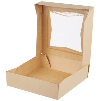 10" x 10" x 2 1/2" Kraft Customizable Auto-Popup Window Pie / Bakery Box