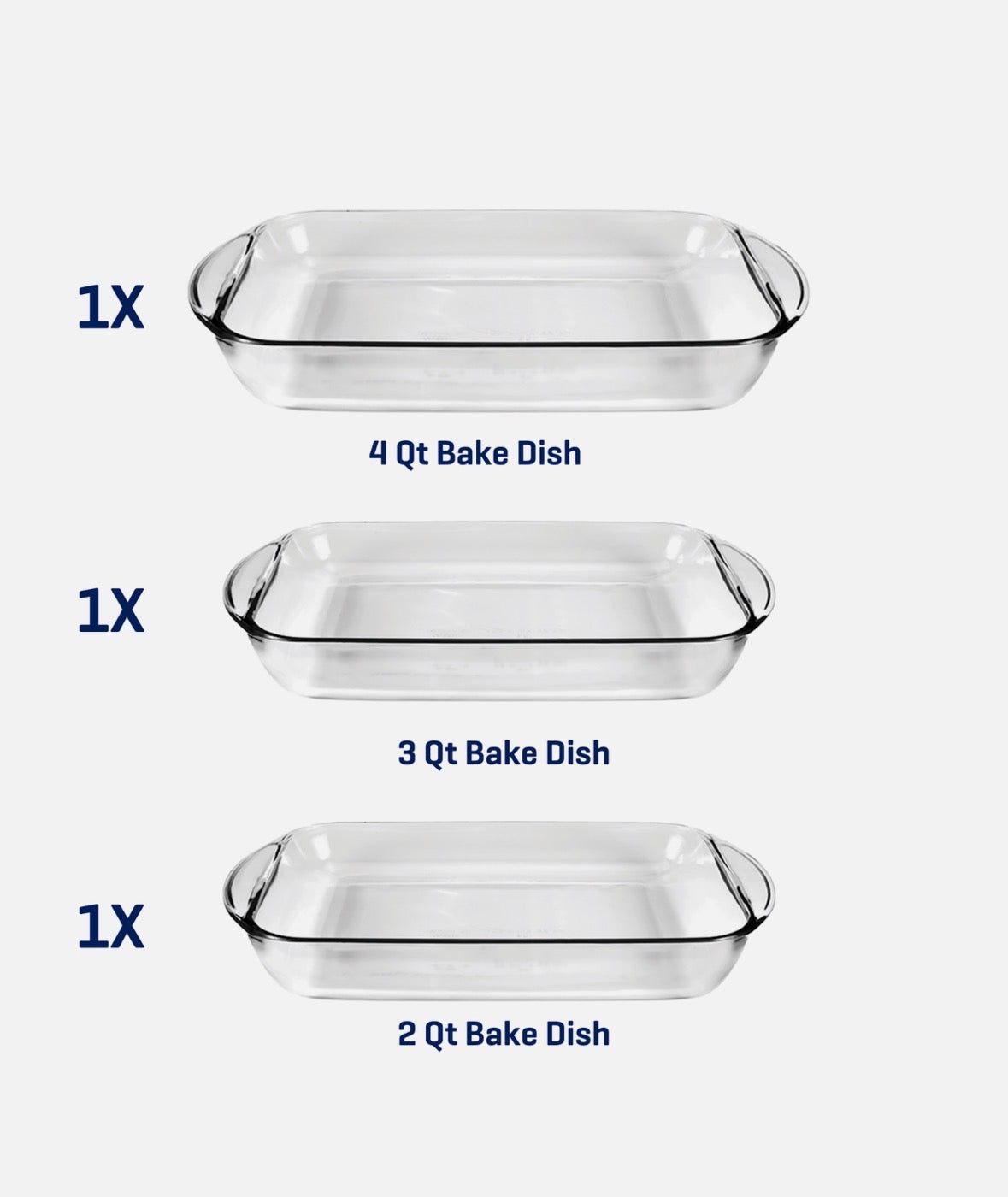 ANCHOR HOCKING 3pc Glass BAKE SET 1Q-2Q-3Q